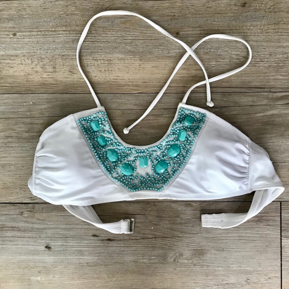 Xhilaration White and Mint Beaded Bikini Top